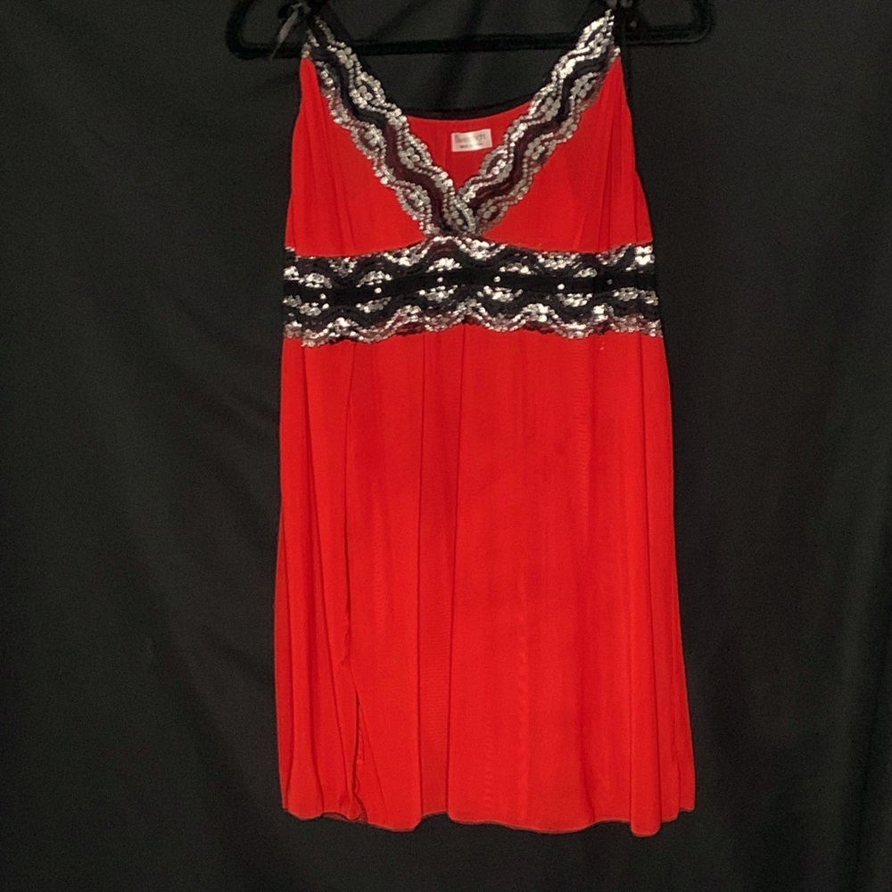 Sweetnight Sheer Red Nightie with Black and Silver lace, Plus OSFA & Thong